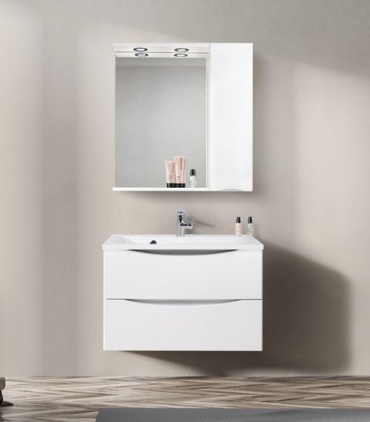 Зеркальный шкаф BelBagno с подсветкой правосторонний 80x75см Bianco Lucido MARINO-SPC-800/750-1A-BL-P-R Зеркальный шкаф BelBagno с подсветкой правосторонний 80x75см Bianco Lucido MARINO-SPC-800/750-1A-BL-P-R
