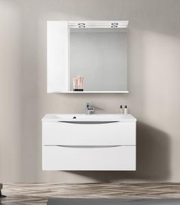 Зеркальный шкаф BelBagno с подсветкой левосторонний 90x75см Bianco Lucido MARINO-SPC-900/750-1A-BL-P-L
