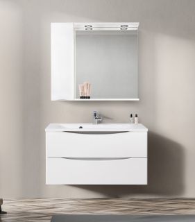 Зеркальный шкаф BelBagno с подсветкой левосторонний 90x75см Bianco Lucido MARINO-SPC-900/750-1A-BL-P-L