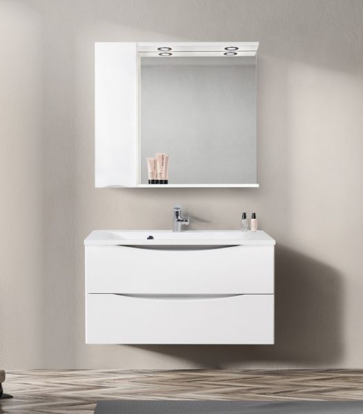 Зеркальный шкаф BelBagno с подсветкой левосторонний 90x75см Bianco Lucido MARINO-SPC-900/750-1A-BL-P-L Зеркальный шкаф BelBagno с подсветкой левосторонний 90x75см Bianco Lucido MARINO-SPC-900/750-1A-BL-P-L