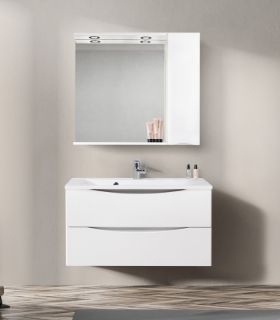 Зеркальный шкаф BelBagno с подсветкой правосторонний 90x75см Bianco Lucido MARINO-SPC-900/750-1A-BL-P-R