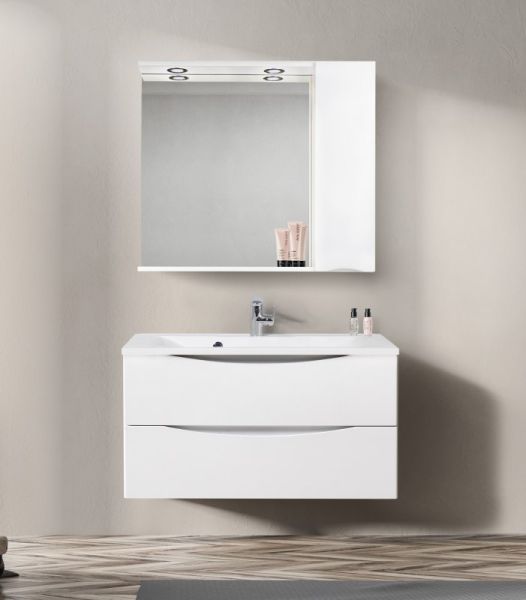 Зеркальный шкаф BelBagno с подсветкой правосторонний 90x75см Bianco Lucido MARINO-SPC-900/750-1A-BL-P-R Зеркальный шкаф BelBagno с подсветкой правосторонний 90x75см Bianco Lucido MARINO-SPC-900/750-1A-BL-P-R