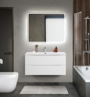 База под раковину BelBagno подвесная с двумя выкатными ящиками, Bianco Lucido, 996x390x500, MARINO-CER-MINI-1000-2C-SO-BL-P белый глянцевый