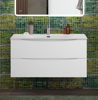 База под раковину BelBagno подвесная с двумя выкатными ящиками, Bianco Lucido, 996x457x500, MARINO-CER-N-1000-2C-SO-BL-P белый глянцевый