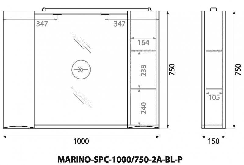 Зеркальный шкаф BelBagno с подсветкой 100x75см Bianco Lucido MARINO-SPC-1000/750-2A-BL-P