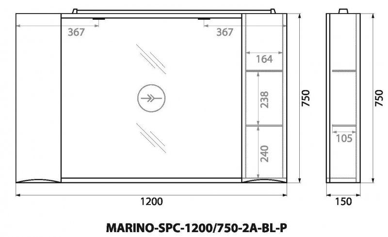 Зеркальный шкаф BelBagno с подсветкой 120x75см Bianco Lucido MARINO-SPC-1200/750-2A-BL-P