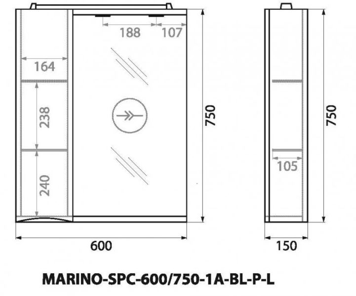 Зеркальный шкаф BelBagno с подсветкой левосторонний 60x75см Bianco Lucido MARINO-SPC-600/750-1A-BL-P-L Зеркальный шкаф BelBagno с подсветкой левосторонний 60x75см Bianco Lucido MARINO-SPC-600/750-1A-BL-P-L