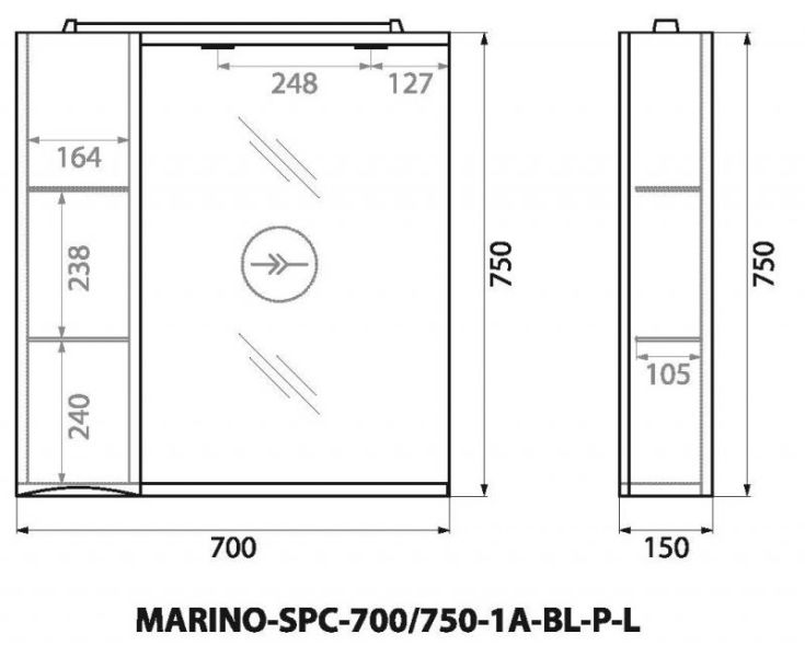 Зеркальный шкаф BelBagno с подсветкой левосторонний 70x75см Bianco Lucido MARINO-SPC-700/750-1A-BL-P-L Зеркальный шкаф BelBagno с подсветкой левосторонний 70x75см Bianco Lucido MARINO-SPC-700/750-1A-BL-P-L