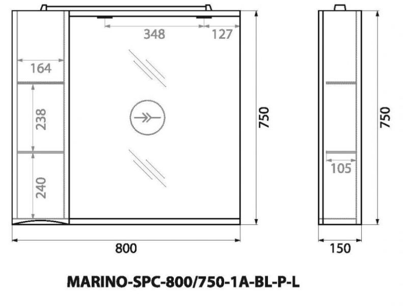 Зеркальный шкаф BelBagno с подсветкой левосторонний 80x75см Bianco Lucido MARINO-SPC-800/750-1A-BL-P-L Зеркальный шкаф BelBagno с подсветкой левосторонний 80x75см Bianco Lucido MARINO-SPC-800/750-1A-BL-P-L