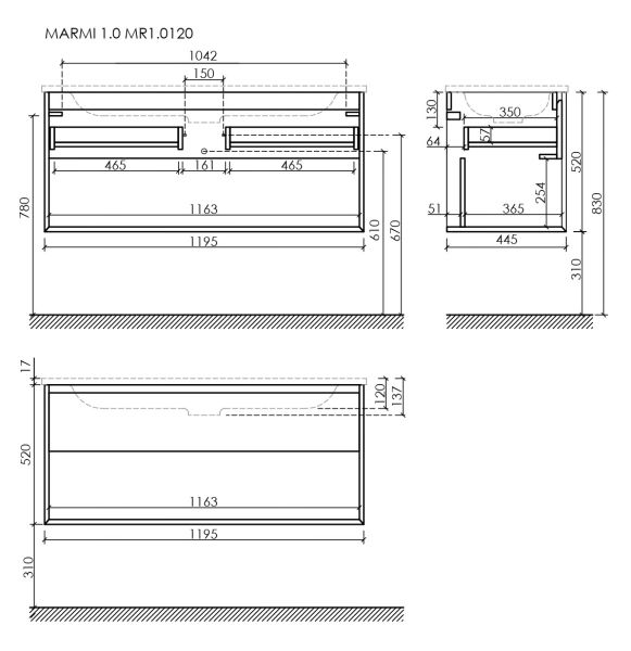 Подвесная тумба под раковину Sancos Marmi 1.0 MR1.0120EG 119см дуб галифакс натуральный