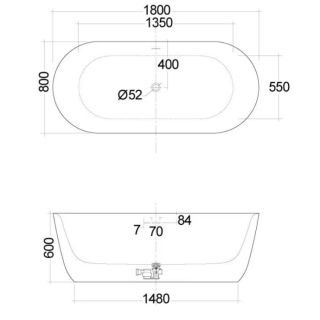 Ванна акриловая Kludi Elin R 52BF0243 180x80 см белый