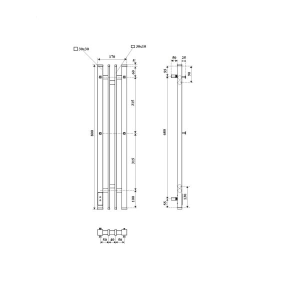 Полотенцесушитель электрический Point Фрея PN20728GB П2 140x800 диммер слева графит блеск