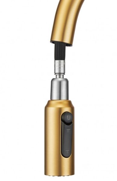 Мойка для кухни Milacio Denia 68 Steel MC.77418 в комплекте со смесителем и коландером брашированное золото