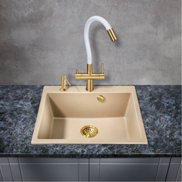 Смеситель для кухни Milacio Ultra MCU.560.GDW под фильтр с краном для питьевой воды и гибким изливом золото/белый