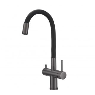 Смеситель для кухни Milacio Ultra 560 MCU.560.GM под фильтр с краном для питьевой воды и гибким изливом вороненая сталь