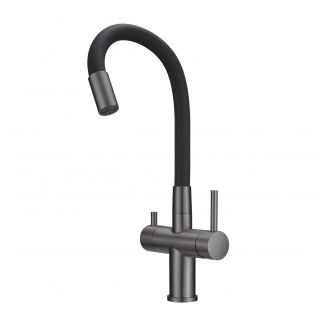 Смеситель для кухни Milacio Ultra 560 MCU.560.GM под фильтр с краном для питьевой воды и гибким изливом вороненая сталь