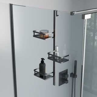 Полка для душевого ограждения Moderno, 650x120x324, графит брашинг Полка для душевого ограждения Moderno, 650x120x324, графит брашинг