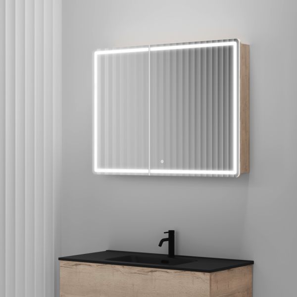 Зеркальный шкаф с LED подсветкой Sancos Mirror MI100EG 99см дуб галифакс натуральный Зеркальный шкаф с LED подсветкой Sancos Mirror MI100EG 99см дуб галифакс натуральный