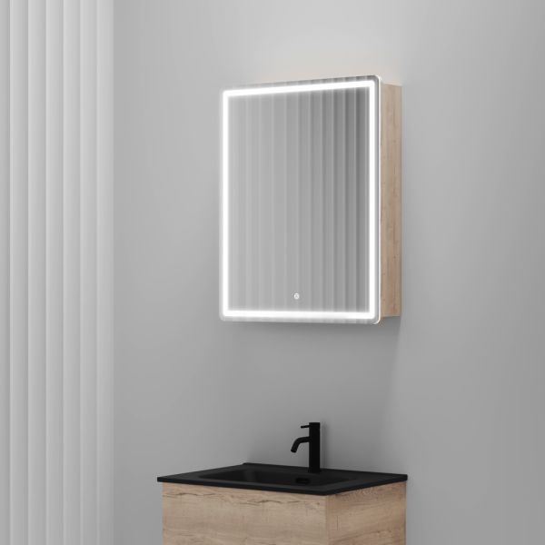 Зеркальный шкаф с LED подсветкой Sancos Mirror MI60EG 59см дуб галифакс натуральный Зеркальный шкаф с LED подсветкой Sancos Mirror MI60EG 59см дуб галифакс натуральный