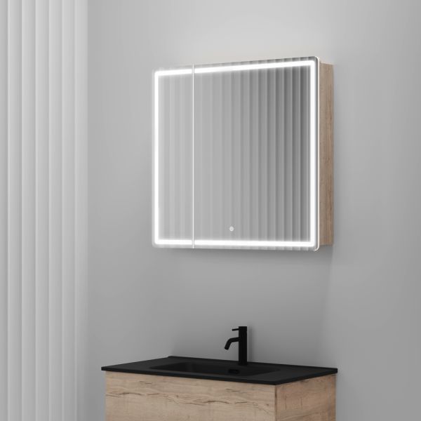 Зеркальный шкаф с LED подсветкой Sancos Mirror MI80EG 79см дуб галифакс натуральный