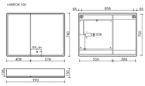 Зеркальный шкаф с LED подсветкой Sancos Mirror MI100EG 99см дуб галифакс натуральный