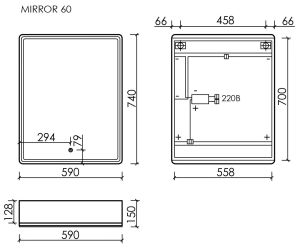 Зеркальный шкаф с LED подсветкой Sancos Mirror MI60ECH 59см дуб чарльстон