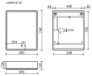 Зеркальный шкаф с LED подсветкой Sancos Mirror MI60ECH 59см дуб чарльстон Зеркальный шкаф с LED подсветкой Sancos Mirror MI60ECH 59см дуб чарльстон
