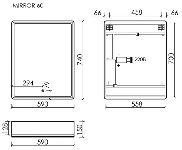 Зеркальный шкаф с LED подсветкой Sancos Mirror MI60ECH 59см дуб чарльстон Зеркальный шкаф с LED подсветкой Sancos Mirror MI60ECH 59см дуб чарльстон