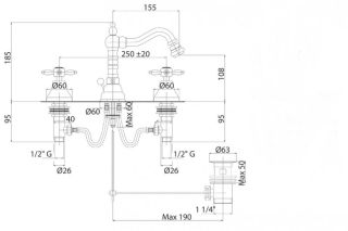 Смеситель для биде  на три отверстия, хром Cezares NOSTALGIA-BBS2-01