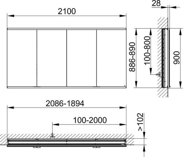 Зеркальный шкаф Keuco Royal Modular 800410211100500 серебристое 210 см