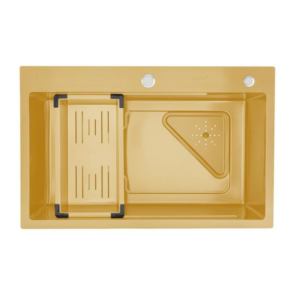 Мойка для кухни Gappo GS7246-3 с коландером золотой сатин