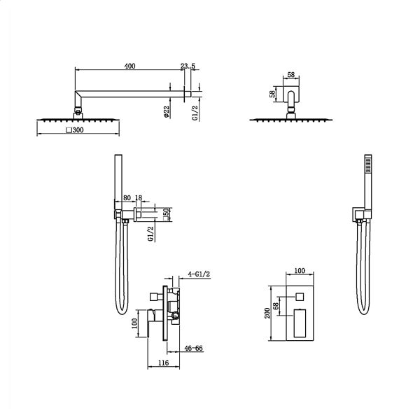 Душевой комплект Boheme Qubic 474-3-B чёрный матовый