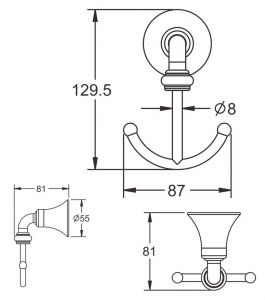 Крючок для ванной комнаты двойной Rose RG1221 хром