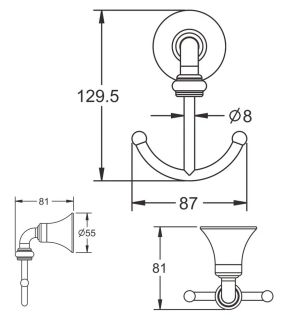 Крючок для ванной комнаты двойной Rose RG1221 хром Крючок для ванной комнаты двойной Rose RG1221 хром