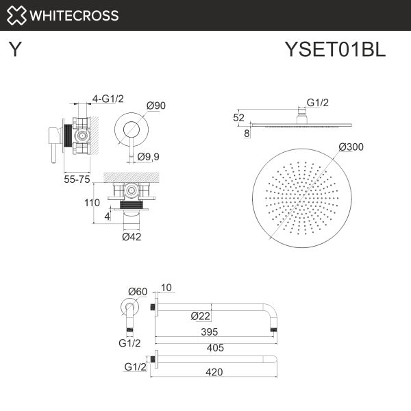 Душевой комплект WHITECROSS Y YSET01GM оружейная сталь