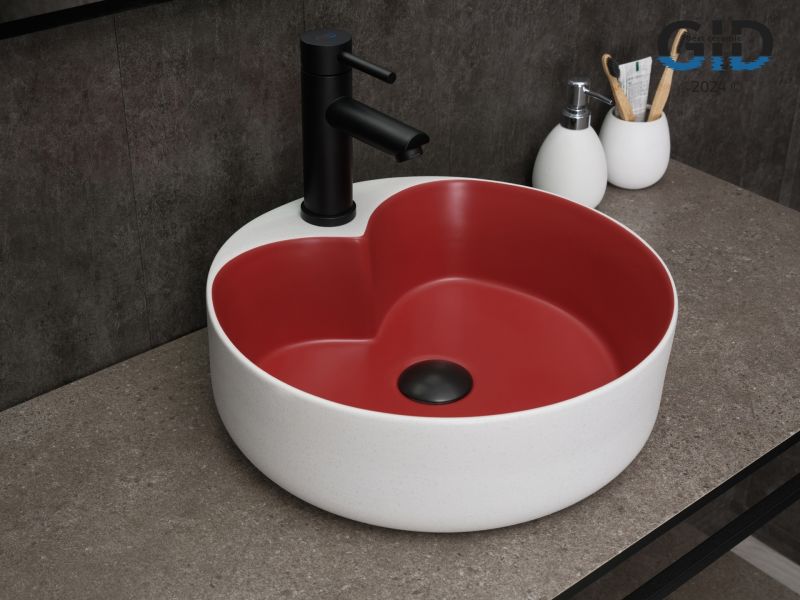 Раковина Gid N9013LS 52237 накладная красная матовая / белый графит 40x40x13
