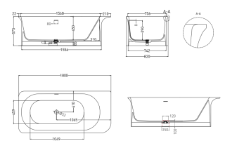 Ванна из искусственного камня Salini Ninfea S-Stone 102721MRF 180x82см RAL полностью Ванна из искусственного камня Salini Ninfea S-Stone 102721MRF 180x82см RAL полностью