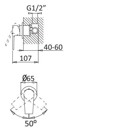 Встраиваемый однорычажный смеситель для душа, чёрный матовый Cezares NAUTIC-DIM-NOP
