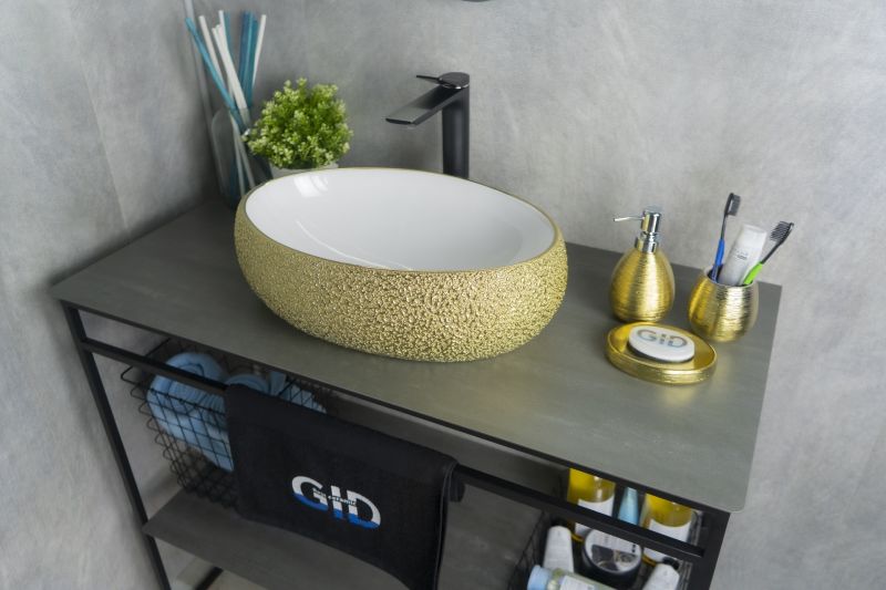 Раковина Gid Nc433 52219 накладная белая / золото 48x34x15