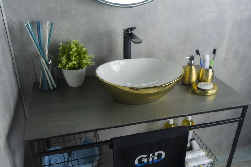 Раковина Gid Nc999 52229 накладная белая / золото 41x34x15