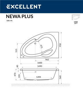 Ванна акриловая EXCELLENT Newa 160x95 (левая) Ванна акриловая EXCELLENT Newa 160x95 (левая)