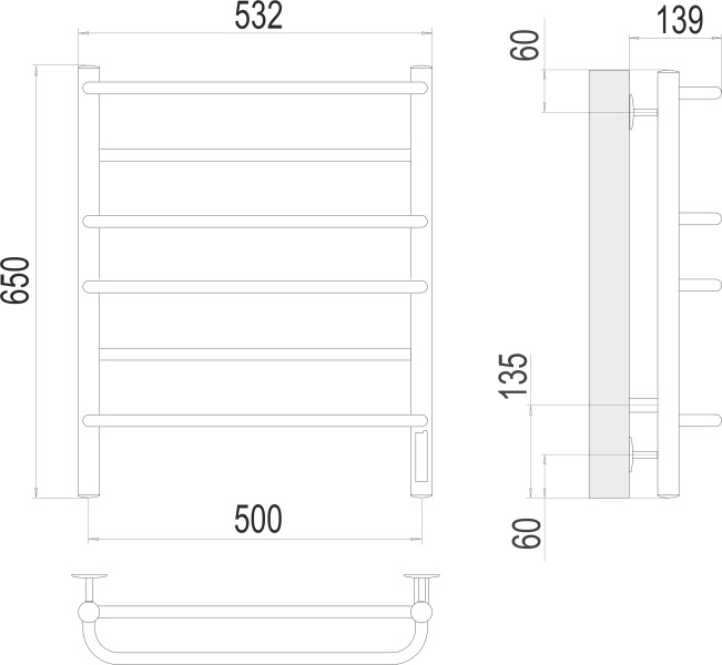 Полотенцесушитель электрический Terminus Евромикс П6 500х650