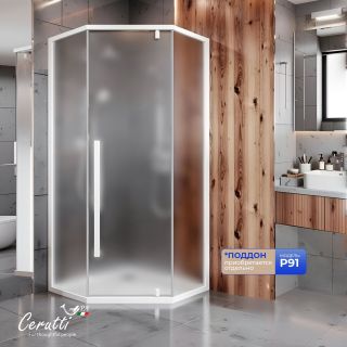 Душевой уголок Ceruttispa C3AWF R 90x90 см профиль белый стекло матовое