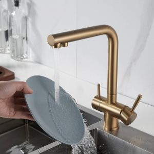 Смеситель для кухни Shevanik S468G с подключением фильтра золотой сатин