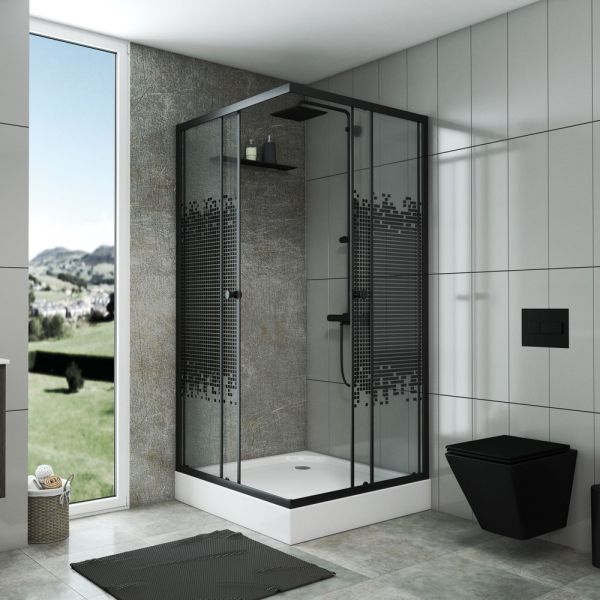 Душевой уголок 80x80 см Niagara Eco NG-008-14Q black мозаика, с поддоном