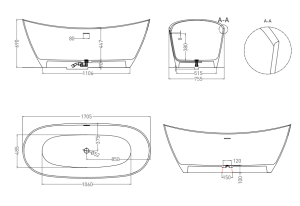 Ванна из искусственного камня Salini Noemi S-Stone 101722M 170x75см белый матовый