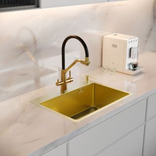 Мойка для кухни с корзиной и дозатором РМС MR-5843G золото