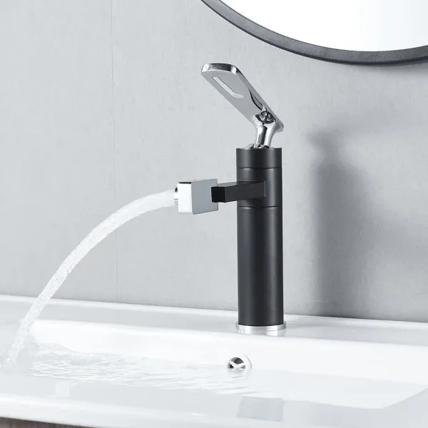 Смеситель для раковины Shevanik S6601H с поворотным носиком чёрный/хром