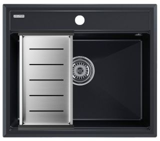 Комплект Paulmark: мойка Stepia 60 и коландер Advance PM115951-BLM+A375-BS чёрный металлик/брашированная нержавеющая сталь Комплект Paulmark: мойка Stepia 60 и коландер Advance PM115951-BLM+A375-BS чёрный металлик/брашированная нержавеющая сталь