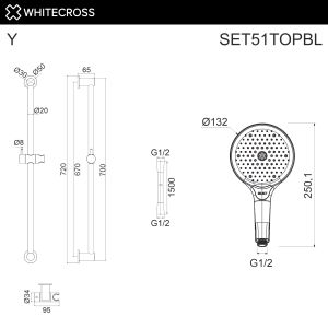 Душевой гарнитур на штанге WHITECROSS SET51TOPCR хром